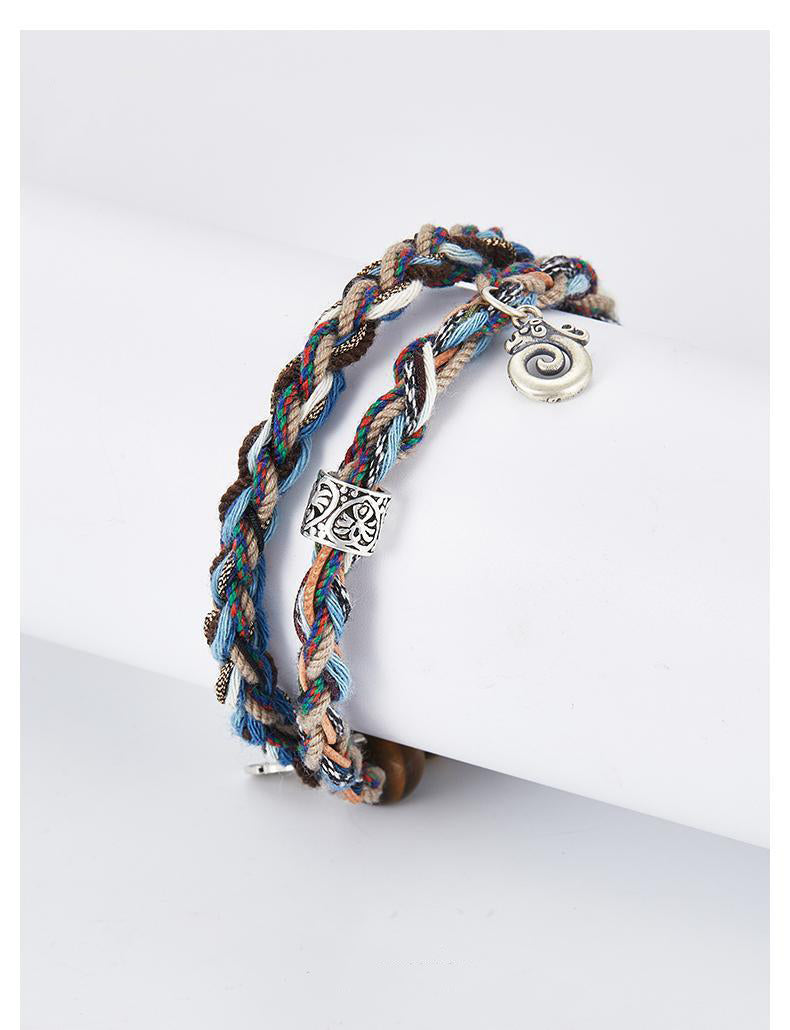925 Silver Ice Crystal Charm with Braided Silk Cord Bracelet