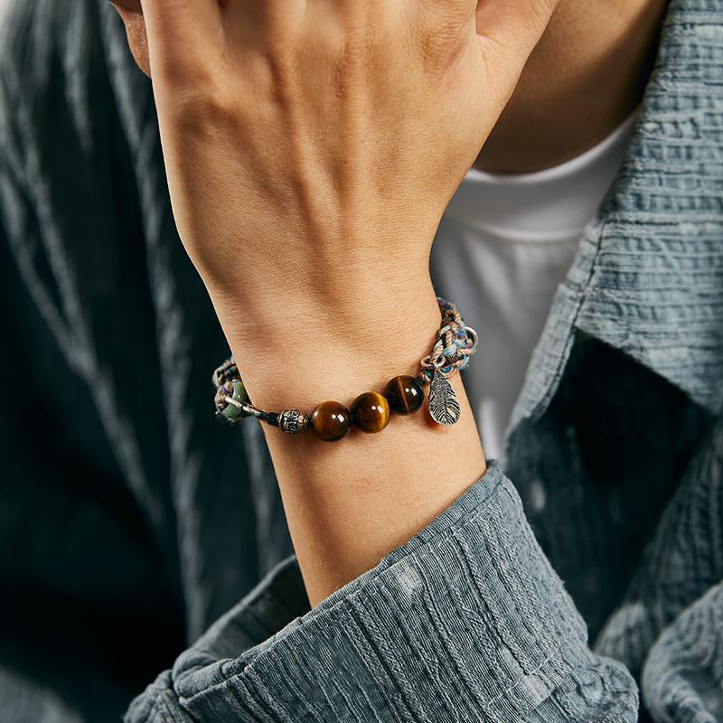 925 Silver Ice Crystal Charm with Braided Silk Cord Bracelet