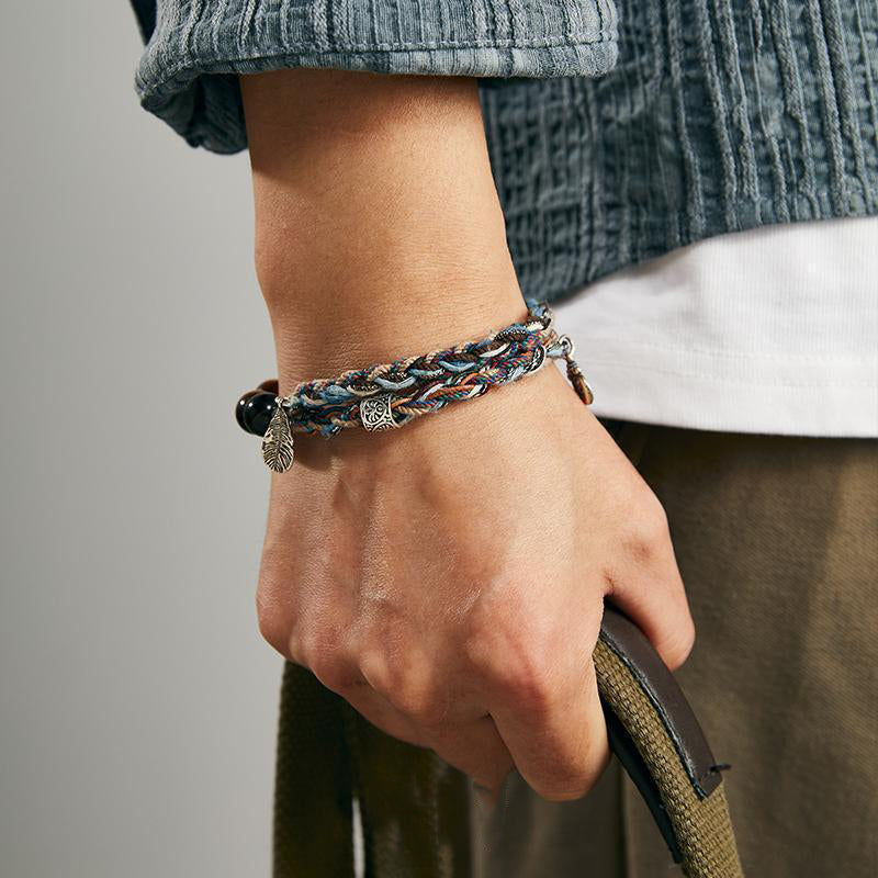925 Silver Ice Crystal Charm with Braided Silk Cord Bracelet