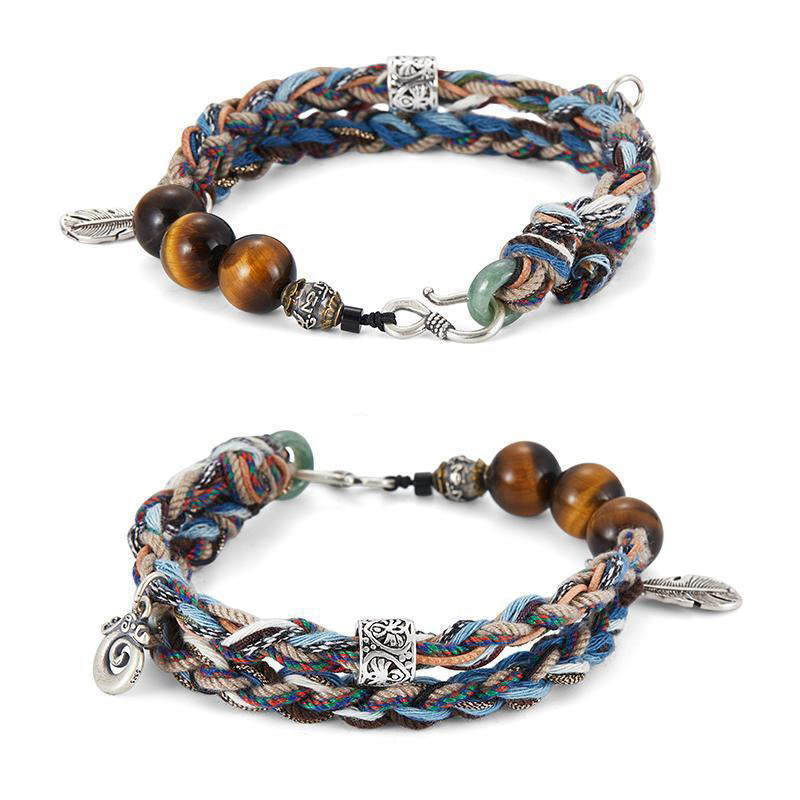 925 Silver Ice Crystal Charm with Braided Silk Cord Bracelet