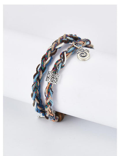 925 Silver Ice Crystal Charm with Braided Silk Cord Bracelet