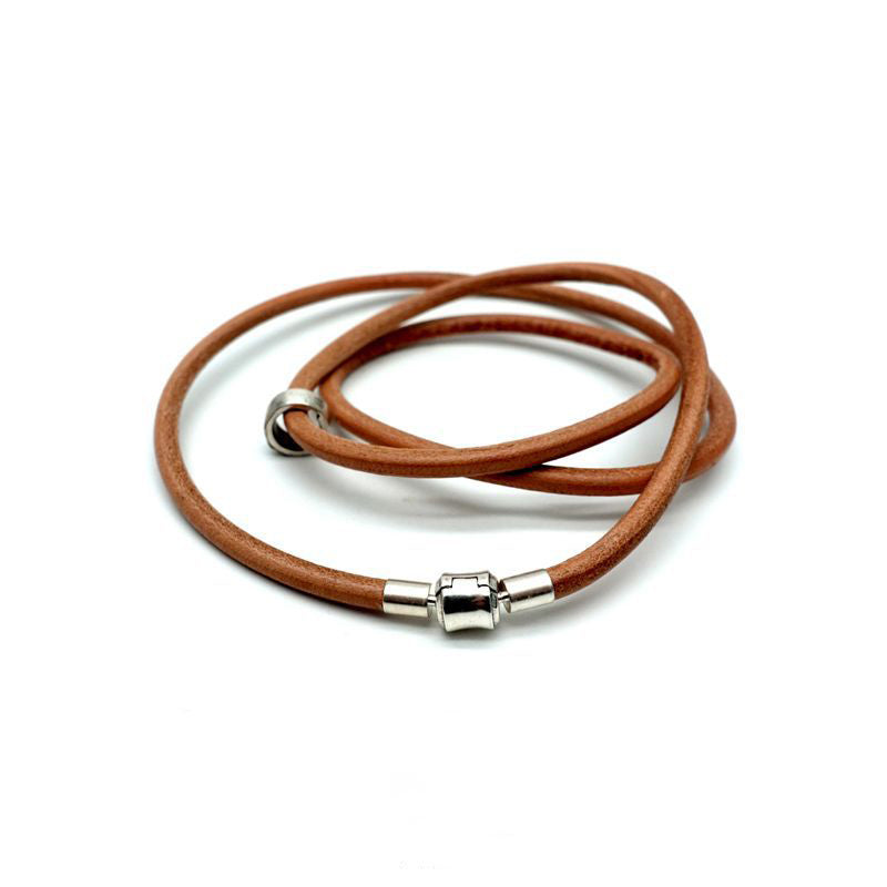 Adjustable Organic Leather Bracelet with 925 Sterling Silver Clasp