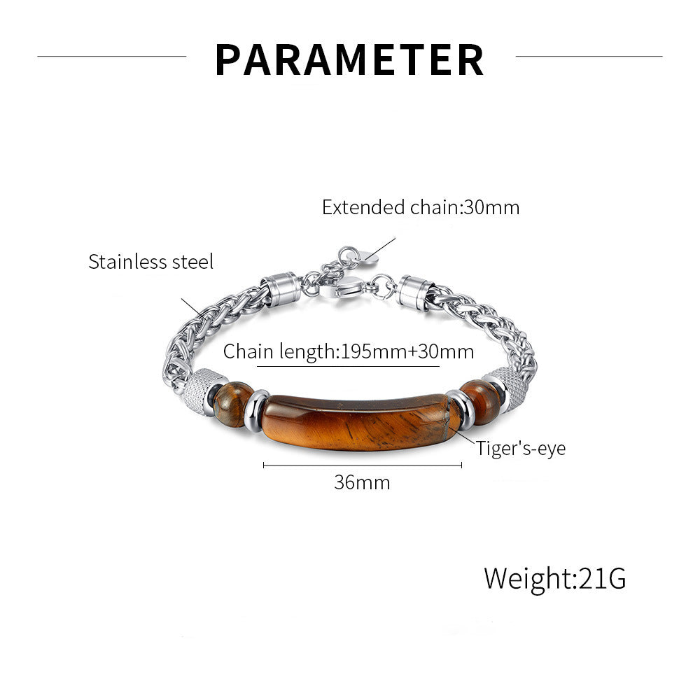 Titanium Steel Geometric Bracelet with Tiger Eye Stone