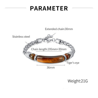 Titanium Steel Geometric Bracelet with Tiger Eye Stone