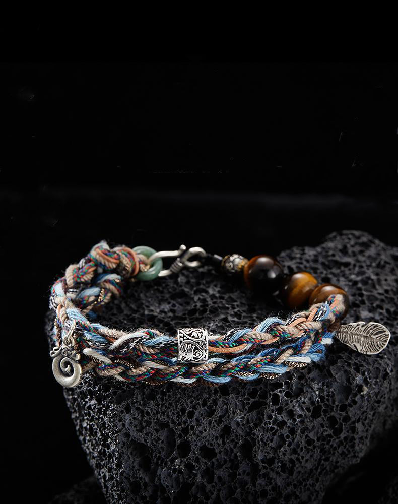 925 Silver Ice Crystal Charm with Braided Silk Cord Bracelet